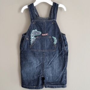 Denim dinosaur embrodiered shortalls